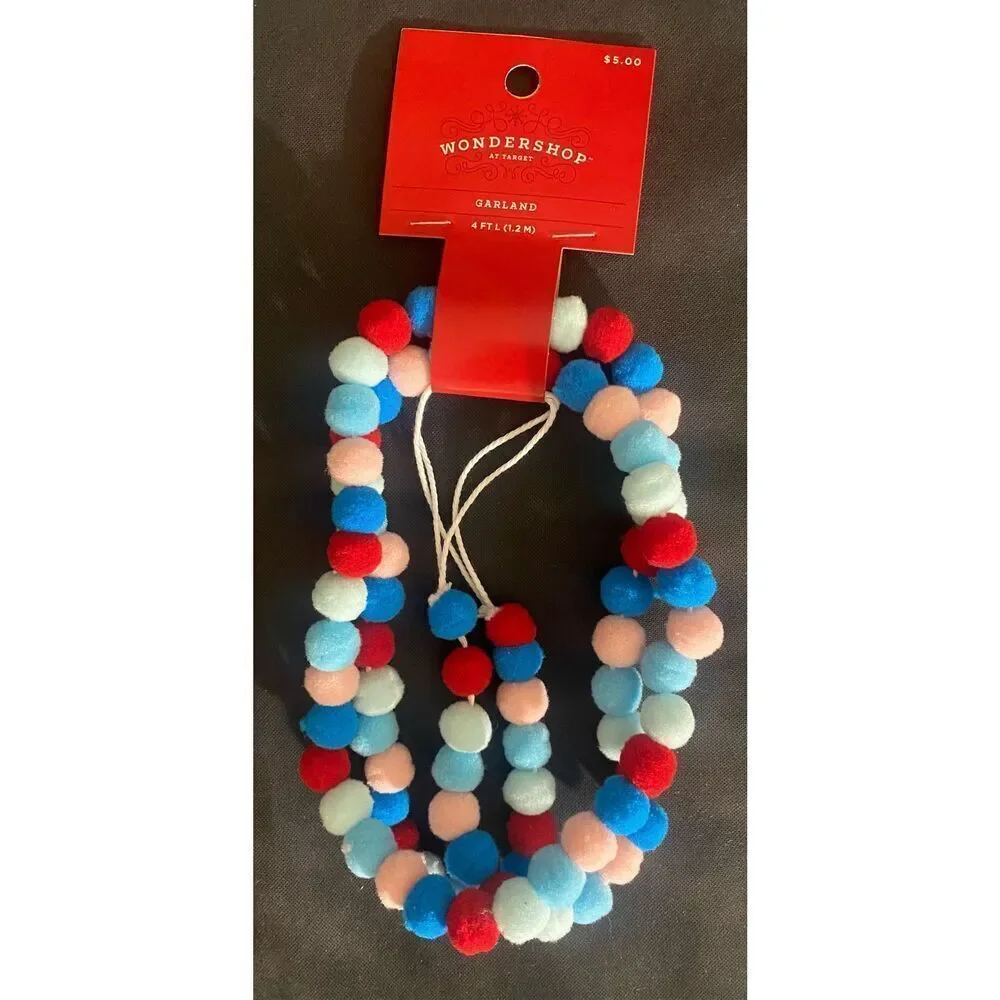 Target 4' Colorful Pom Poms Mini Christmas Tree Garland Blue/Red Wondershop™